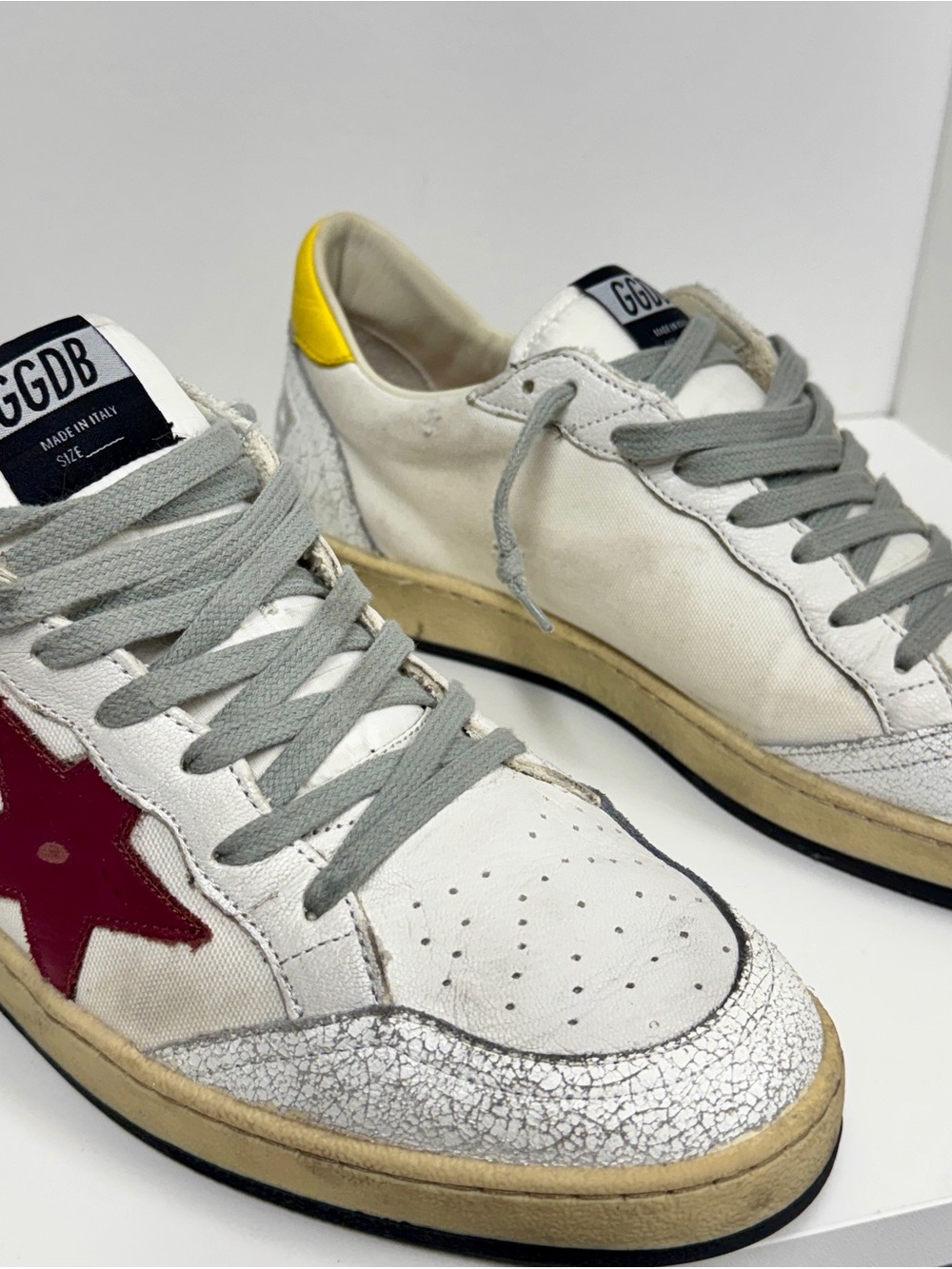 Golden goose Men's White Leather & Canvas Sneakers with Red Star